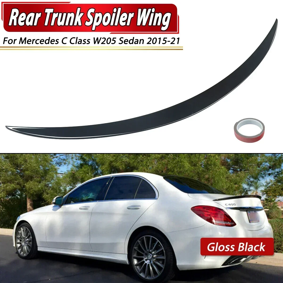 W205 4ドアセダン C63 C43 スタイルメルセデスベンツ C クラスリアスポイラー C180 C200 C260 リアスポイラートランクウイング 2015-2019