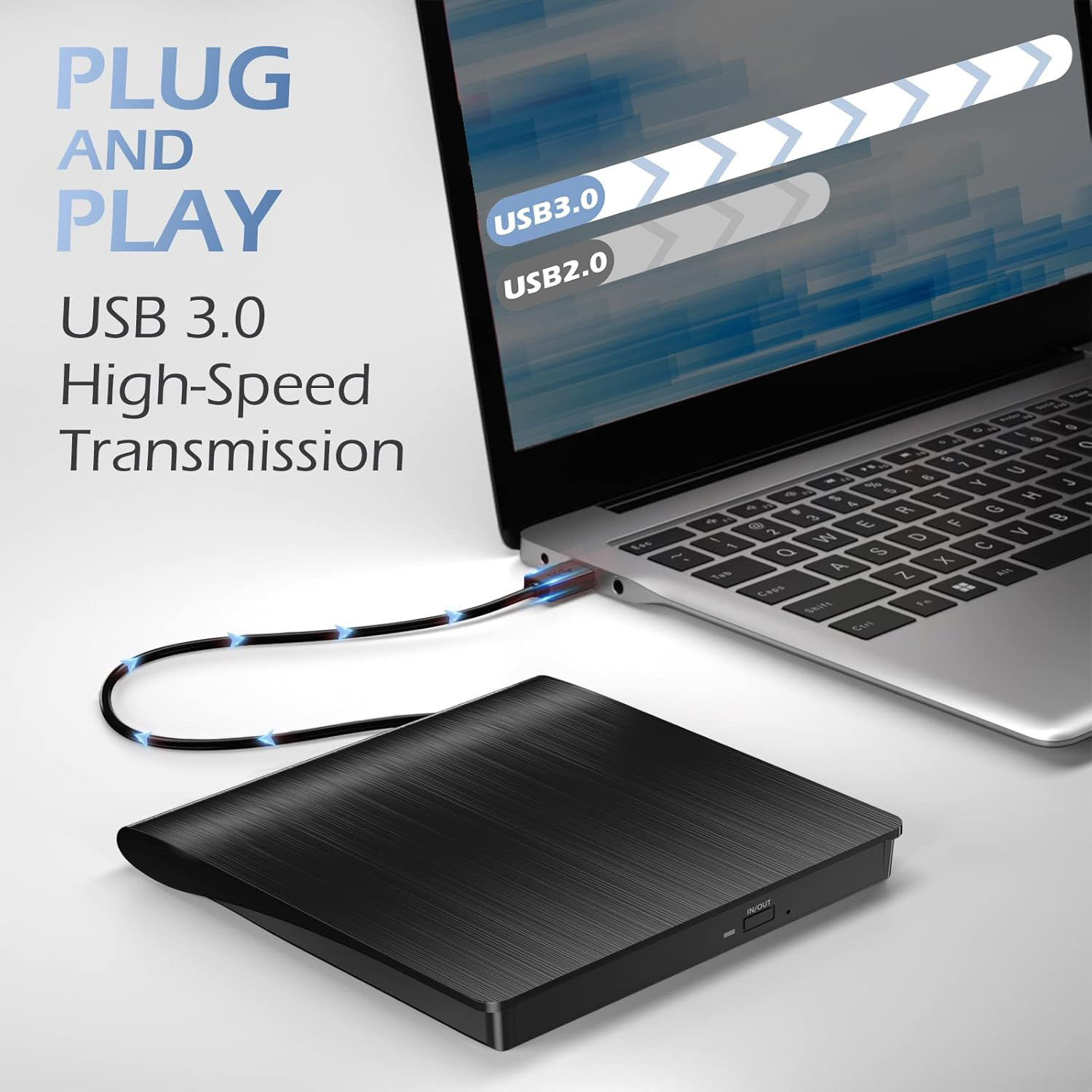 外付け CD/DVD ドライブ、USB 3.0 CD DVD プレーヤーポータブル /-RW バーナー CD ROM リーダーライターディスクデュプリケーター、ラップトップ、デスクトップ PC 用