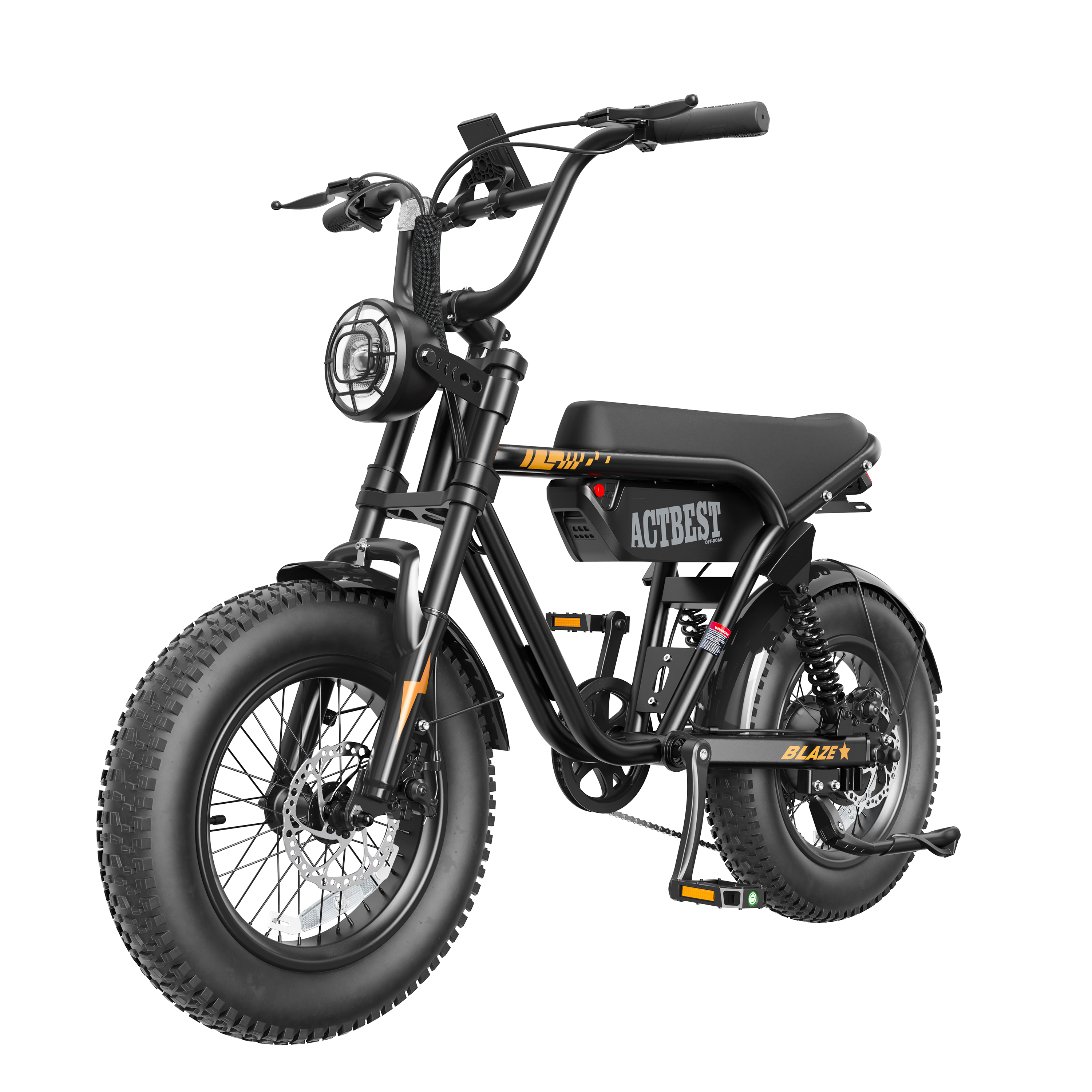 ActBest Blaze Electric BiNke、16インチファットタイヤ電動マウンテンバイク、1200Wピークモーター48V 10.4Ah、25 MPH 55Miレンジオフロード電動自転車、フルサスペンション付き、無料バイクロック付き