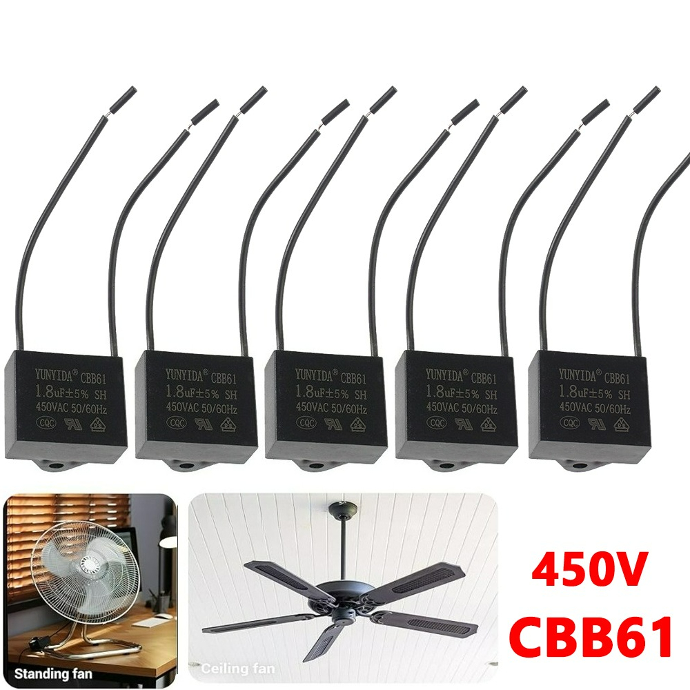 1/2/5 個 CBB61 モーター実行コンデンサ 450V AC ファンコンデンサ 0.8/1/1.2/1.5/1.8/2/2.5/4/5/6/8/10UF 天井ファン用