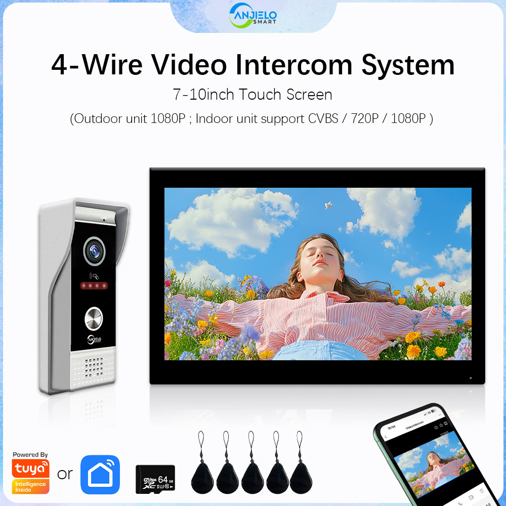 ANZIELO ビデオドアインターホンシステム ホーム Tuya スマート Wifi 1080P 金属ドアホン 160° カメラ、7 インチ 10 タッチスクリーン