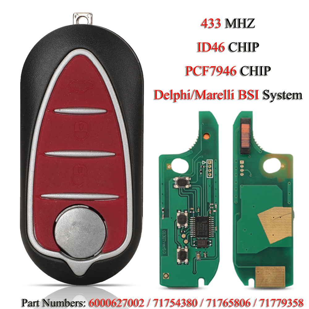 Jingyuqin 折りたたみリモート車のキーアルファジュリエッタミトロメオ 2008 ASK 433Mhz ID46 PCF7946 チップ Delphi/マレリ BSI システム
