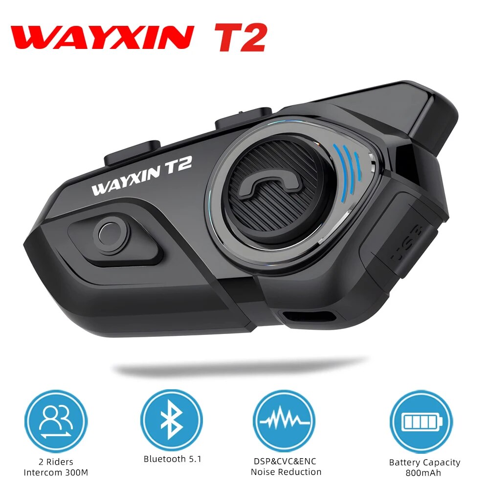 WAYXIN ヘルメットヘッドセット T2 オートバイ Bluetooth インターホン 2 ライダー 300 メートル Intercomunicador モトインターホン BT 5.1 防水バイカー
