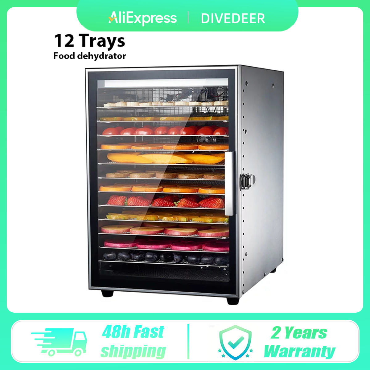 DIVEDEER 220V フルーツ乾燥機食品乾燥機フルーツドライヤー商業ステンレス鋼食品乾燥機乾燥野菜ペットスナック
