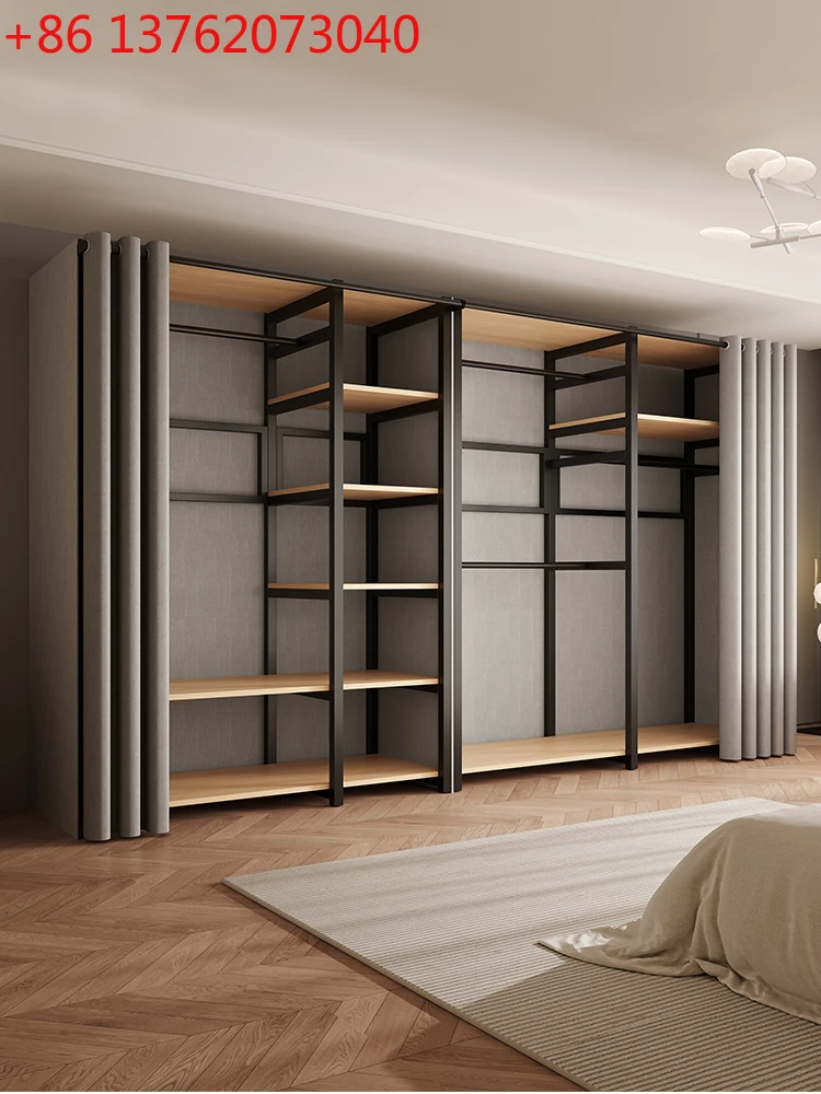 Wardrobe integrated household bedroom cloakroom walk into easy assembly metal small wardrobe steel frame open