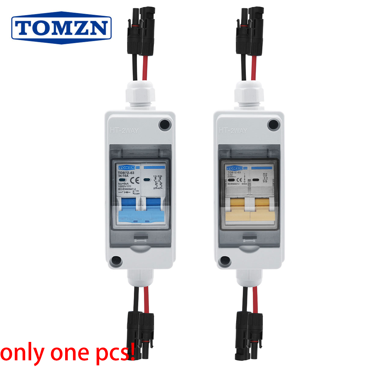 1 個 TOMZN 太陽光発電 PVCCombiner ボックス DC MCB IP65 HT 2ways 600/1000V 1 入力 1 出力 DC マッチングワイヤー付き防水