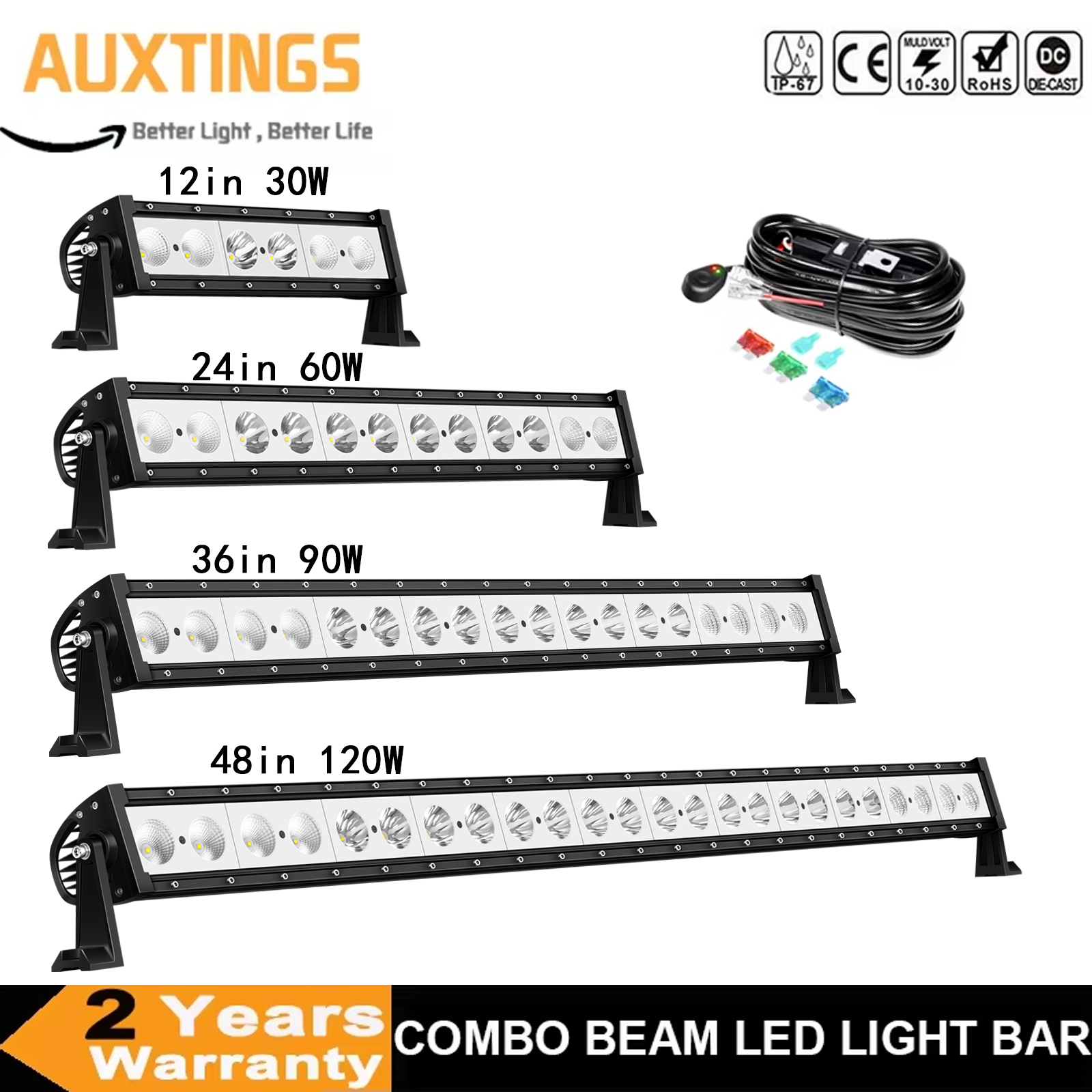 12 "24" 36 "48" インチ単列ストレート Led ライトバーコンボビーム 30 ワット 60 ワット 90 ワット 120 ワットオフロード車 Led ワークライトバー 4x4 SUV ATV