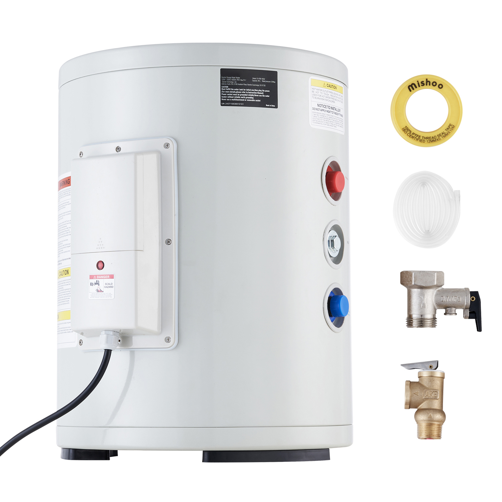 VEVOR 電気給湯器 10 ガロンタンクインスタント給湯器 1.6Kw タンクレス給湯器 LED ディスプレイノブ制御付き IPX4