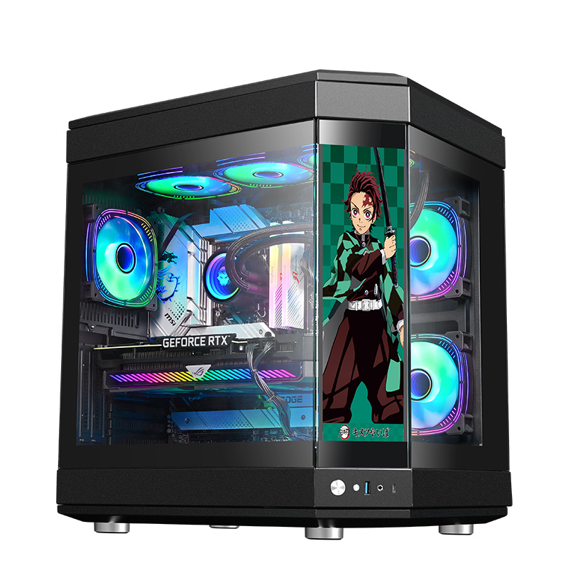 スマート ATX ゲーミング PC ケース LCD ディスプレイ画面付きコンピュータシャーシ強化ガラスデスクトップケース DIY ゲーマー用