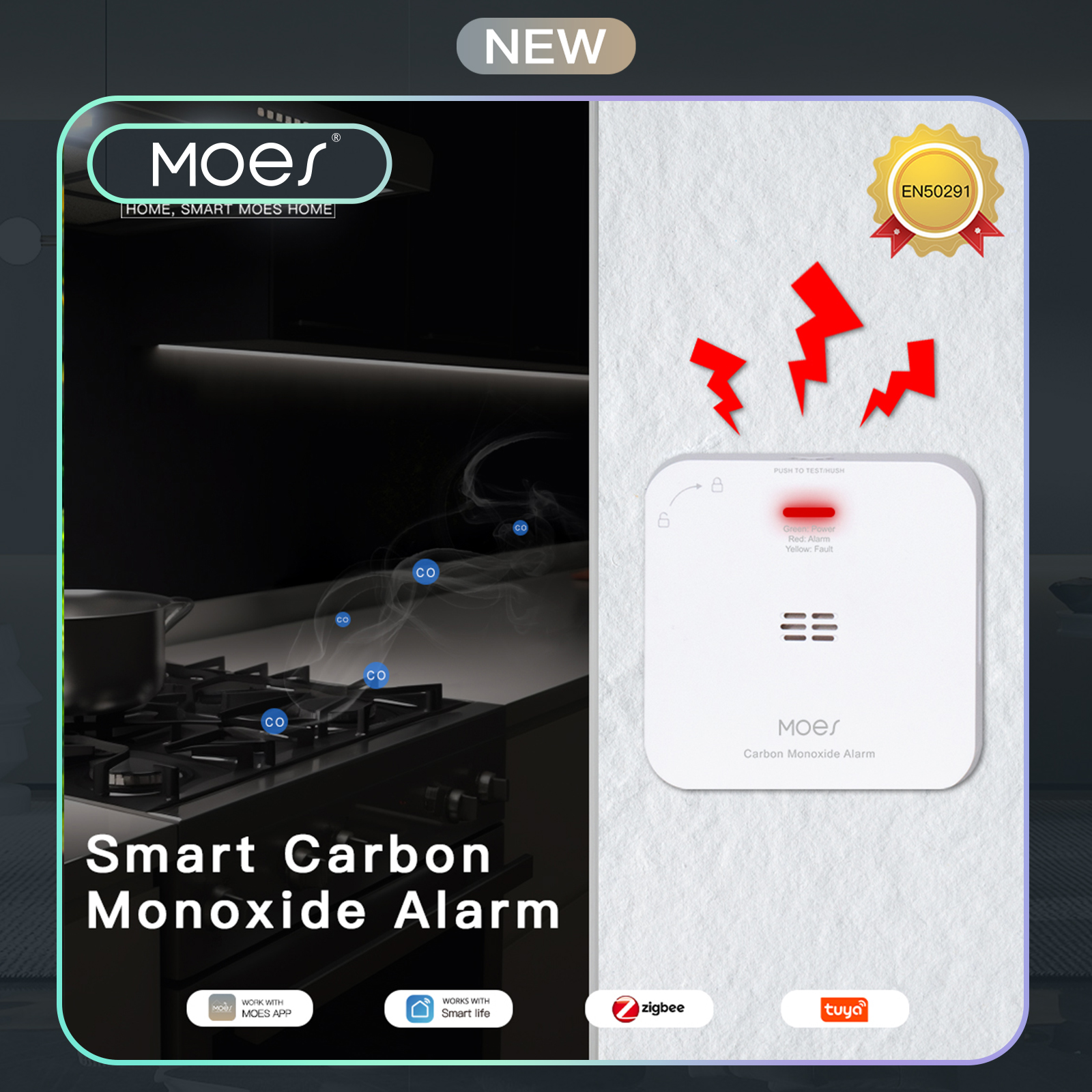 MOES ZigBee CO 検出器 Tuya スマート一酸化炭素ガス警報センサーワイヤレス家庭用リークサイレンスマートライフアプリ電話アラート