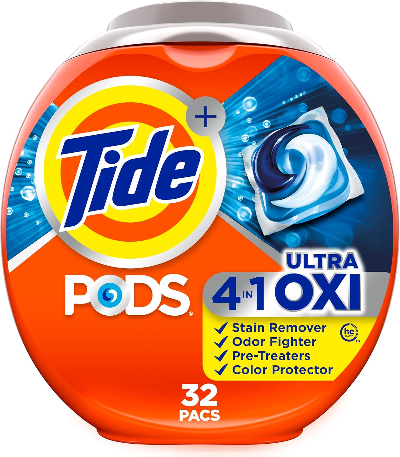 Tide、4-n-1 ウルトラ オキシ ポッド洗濯洗剤パック、HE 対応、汚れ用前処理剤内蔵、32 個