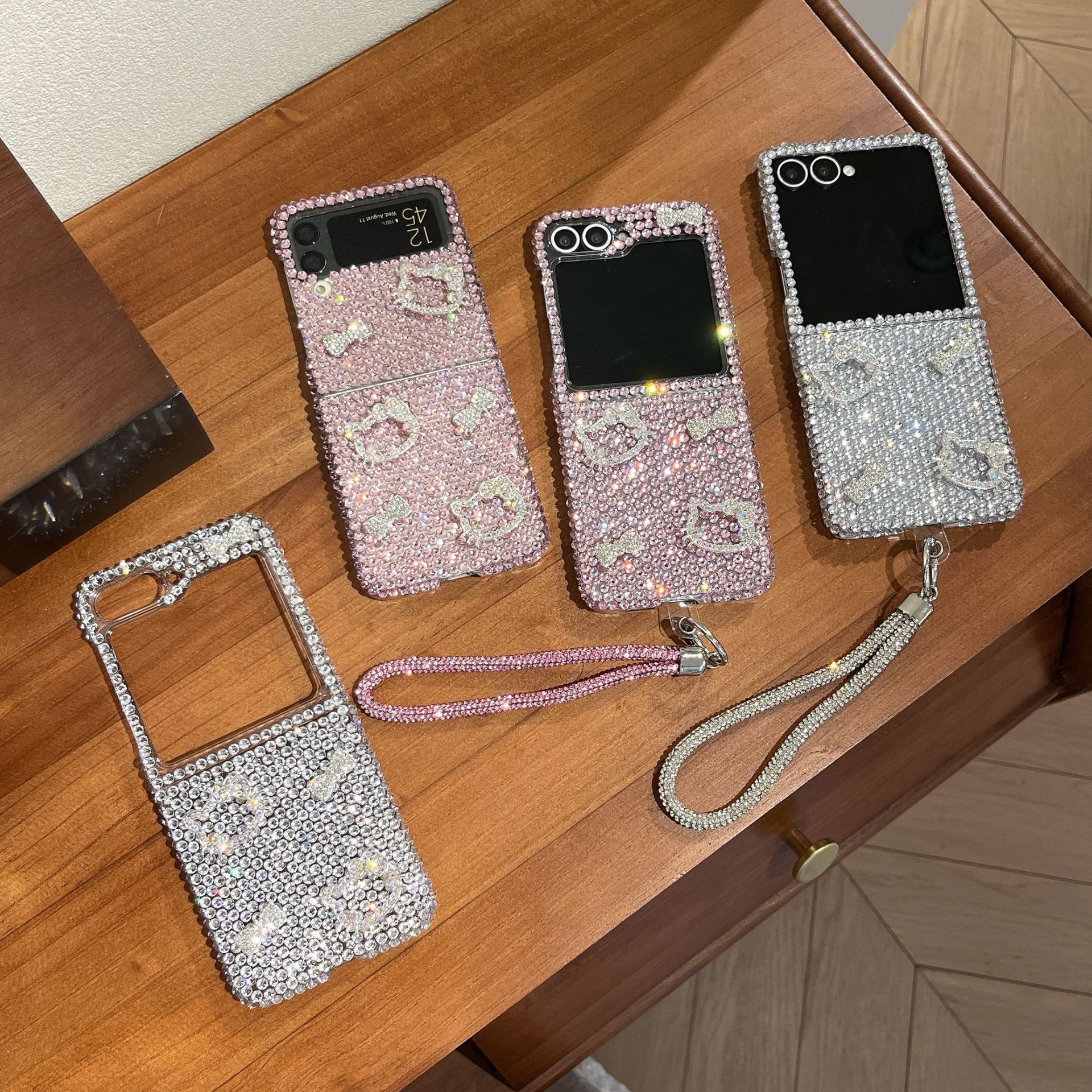 スパークリングダイヤモンド弓猫サムスンギャラクシー Z フリップ 8 7 6 5 保護バックカバー ZFlip8 ZFlip6 ZFlip7 ケースシェル