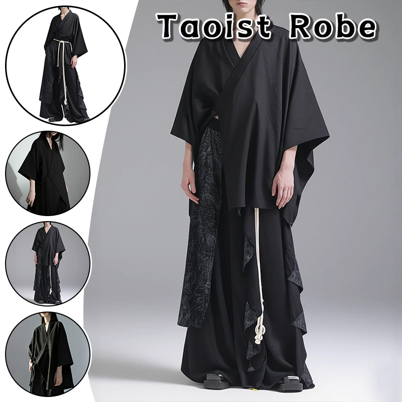 Japanese Retro Kimono Coat Wide Sleeve Taoist Robe with Obi Belt Fashion Casual Shirt for Cosplay Hanfu Style Cardigan for Women