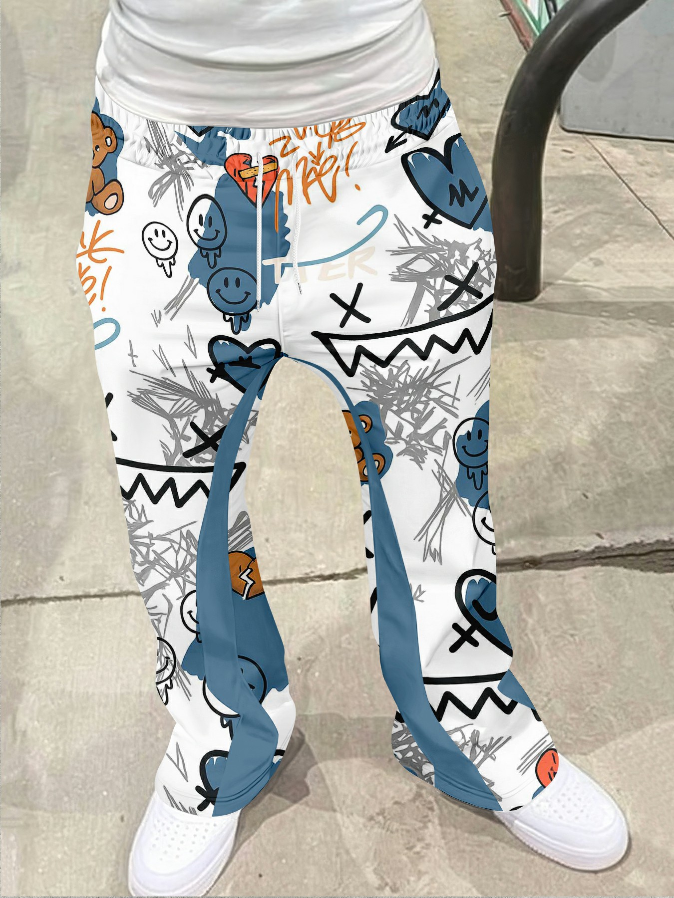 Y2k フレアパンツ男性ルーズ 3D カジュアルスウェットパンツミッドウエストスポーティな女性の服ストリートヒップホップヴィンテージしかめっ面パターンパンツ