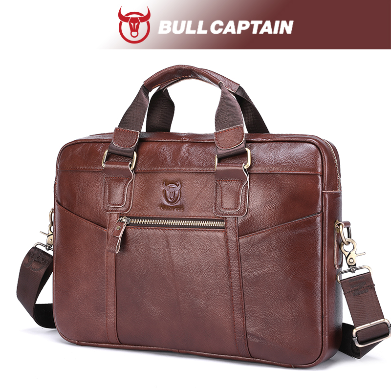 Bullcaptain 高品質 15.6 インチのラップトップビジネスバッグ男性ブリーフケース男性ハンドバッグ床革オフィス大容量バッグ