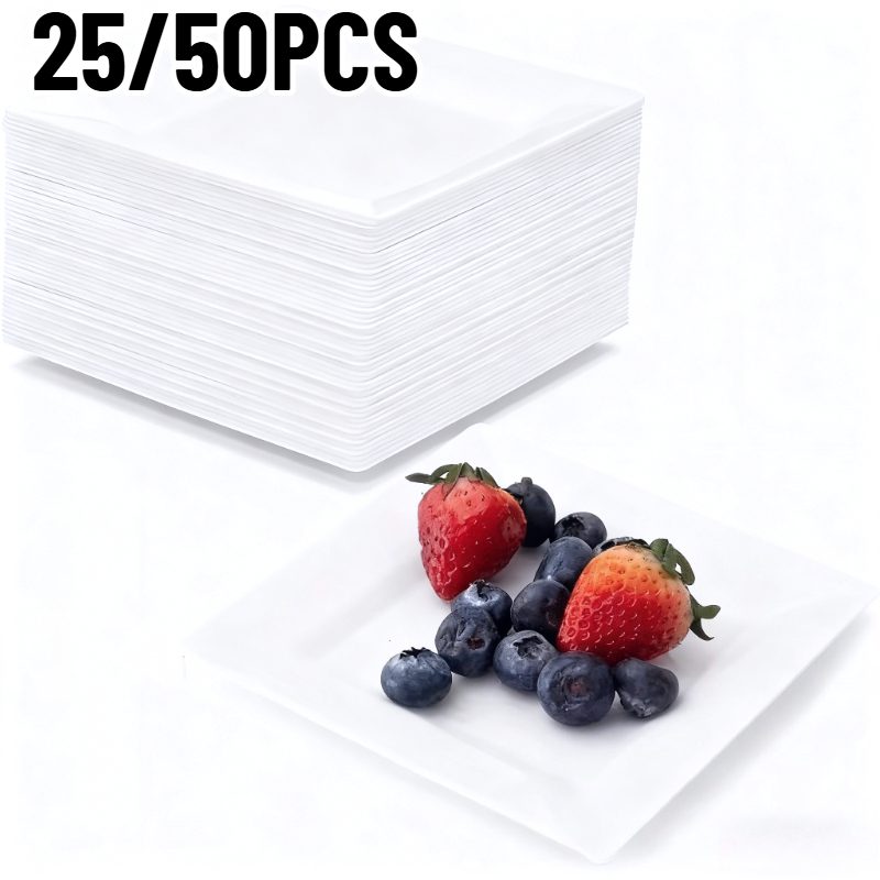 25/50 個白プレート使い捨て正方形プレートサラダバーベキューレストラン家庭用誕生日パーティークリスマスキャンプピクニック