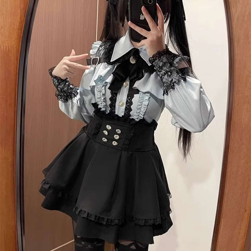 Jirai kei シャツ JK スカート和風ロリータ Y2K 甘い学校制服ブラウストップドレス暗闇衣装女性女の子のテーマパーティー