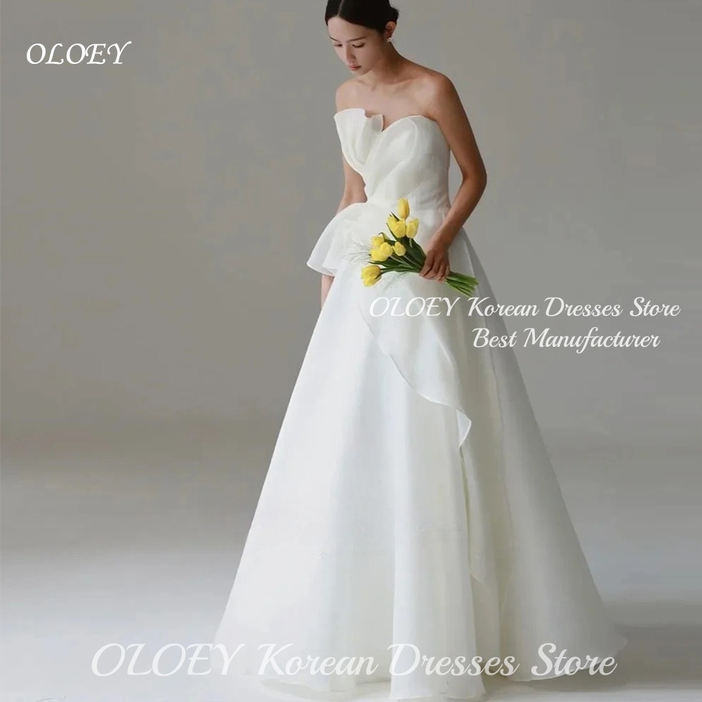 OLOEY 2026 ストラップレスシルクオーガンザ A ラインのウェディングドレス韓国写真撮影プリーツ床の長さのブライダルドレスコルセットバック