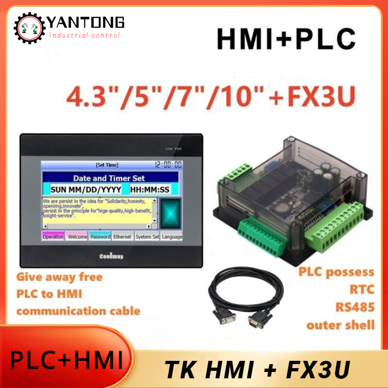 COOLMAY HMI および PLC タッチ スクリーン 4.3 インチ/5 インチ/7 インチ/10 インチ コンボ セット、FX3U-14M/24M/30M/32M/48M/56M-6AD2DA には通信ケーブルが含まれます