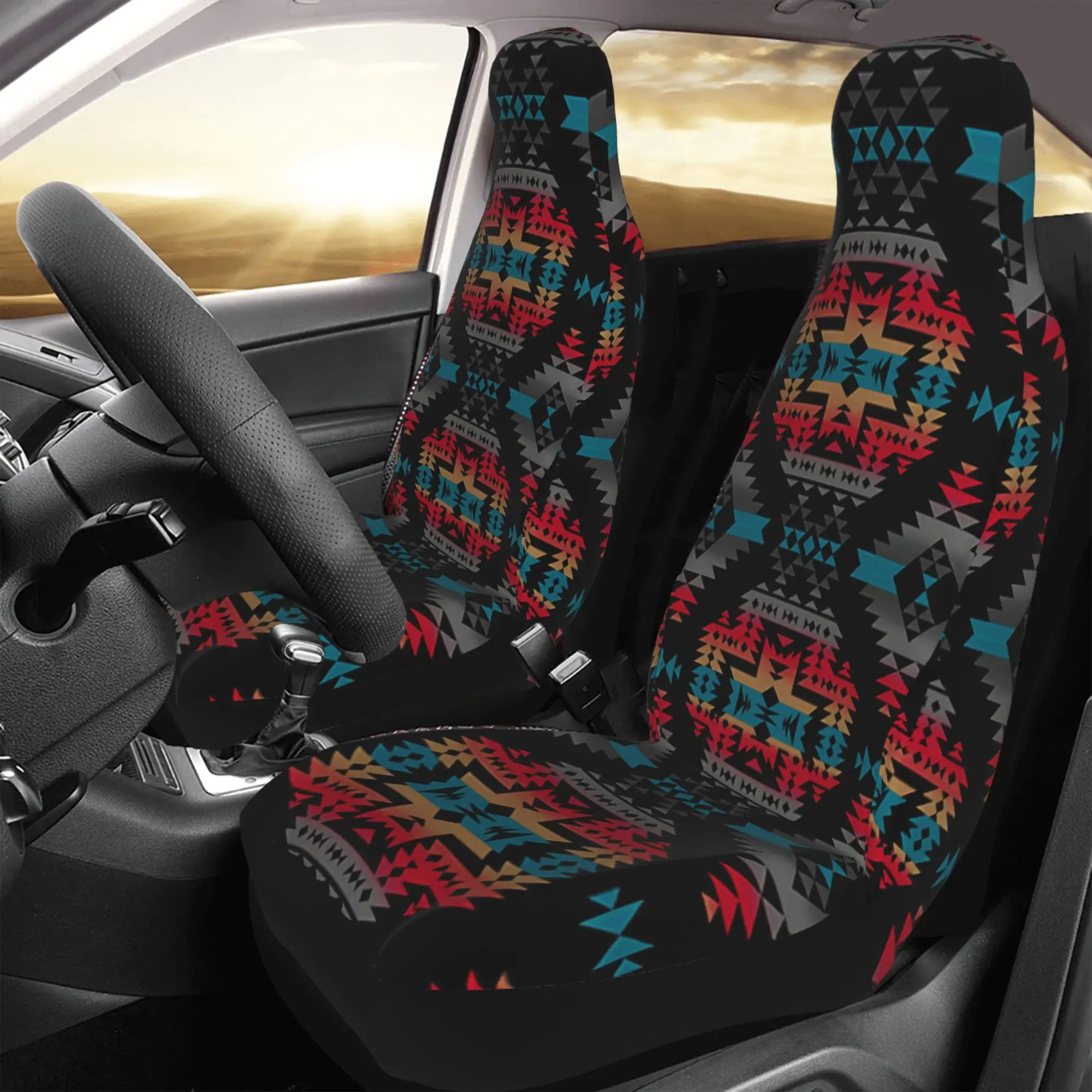 ナバホ プリント カーシートカバー メンズ レディース サウスウェストパターン フロントシートプロテクターカバー フルセット 2 個 ユニバーサルサイズ