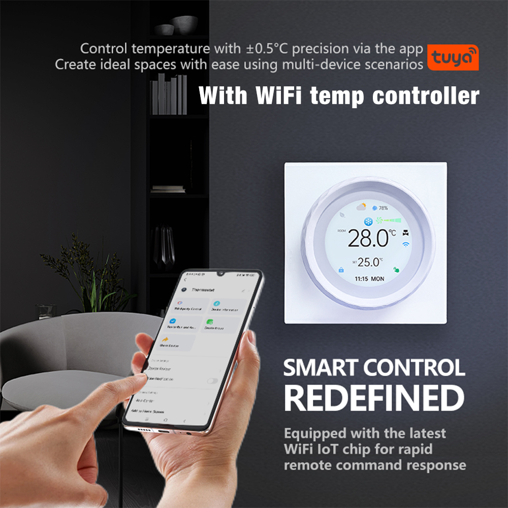 Tuya WiFi スマートノブサーモスタット BAC-2007ELW ルームファンコイルユニット温度コントローラープログラマブルサーモスタット Alexa Google 付き