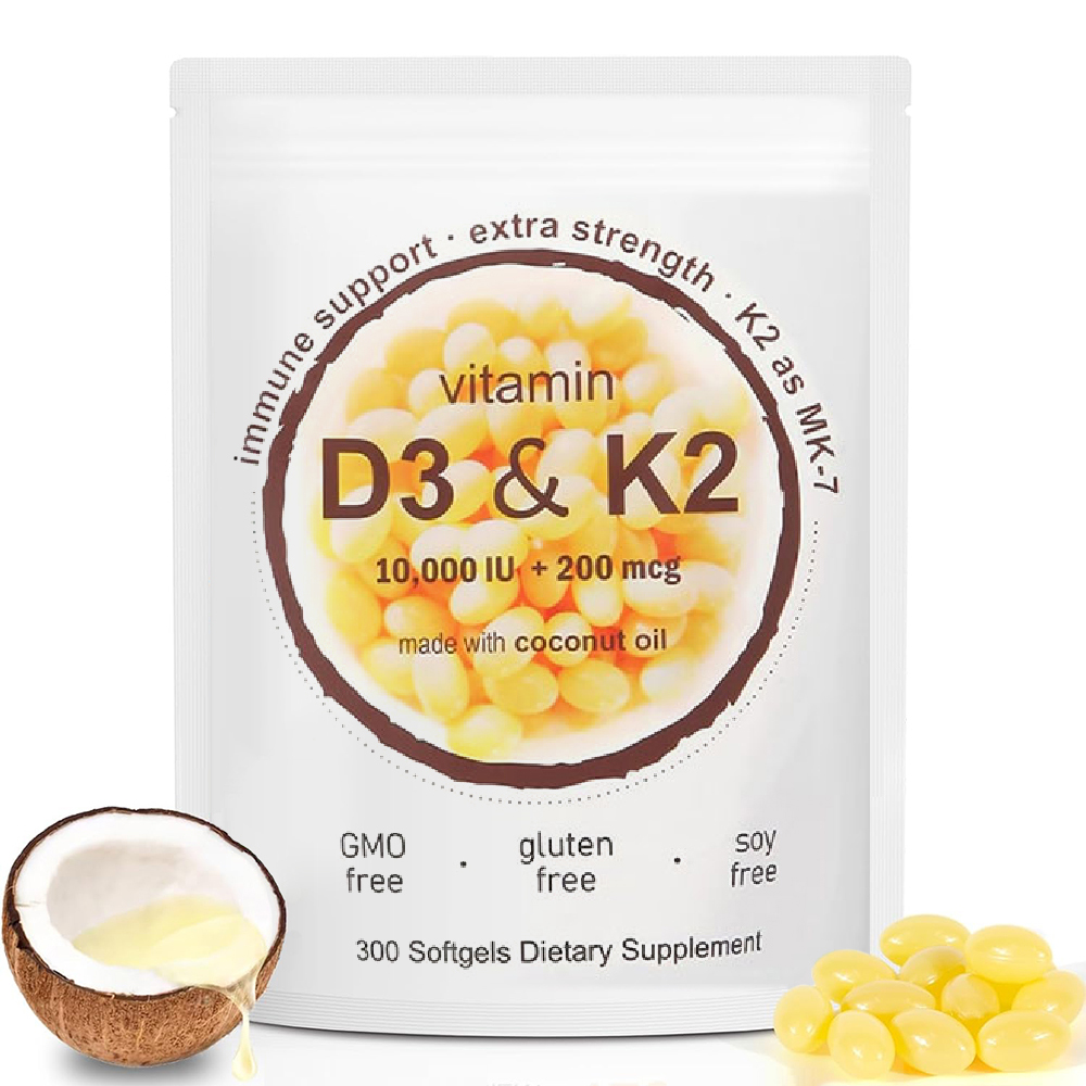 Vitamin D3 10,000 IU   K2 MK-7 200 mcg, 180/300 Softgels with Virgin Coconut Oil | 2-in-1ビタミンD