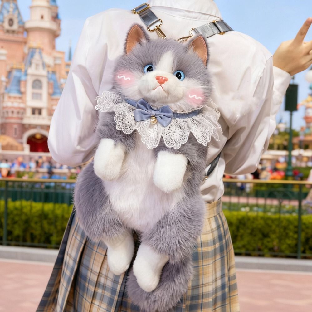 超現実的な模擬人形猫バックパックかわいい漫画猫スクールバッグぬいぐるみ旅行収納動物バッグ