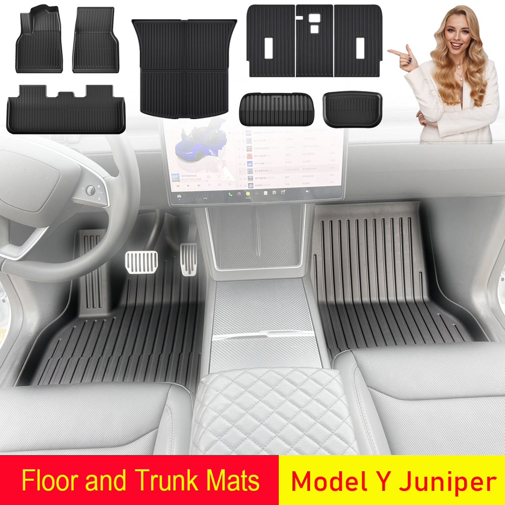 Floor Mats for Tesla Model Y Juniper 2025 2026 All Weather Front Rear Cargo Liner Second Row Seat Back Pad Trunk Mat Accessories