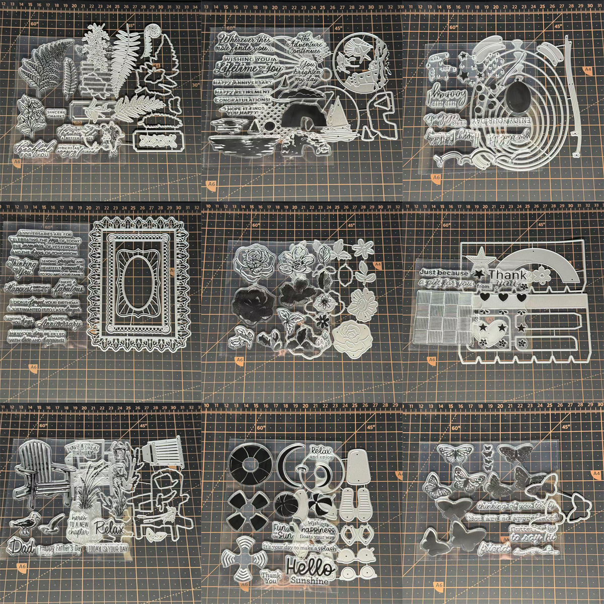 DIY スクラップブッキングフォトアルバム装飾用のクリアスタンプと金属切削ダイ、スタンプとダイセット、DIY カード作成用クラフト