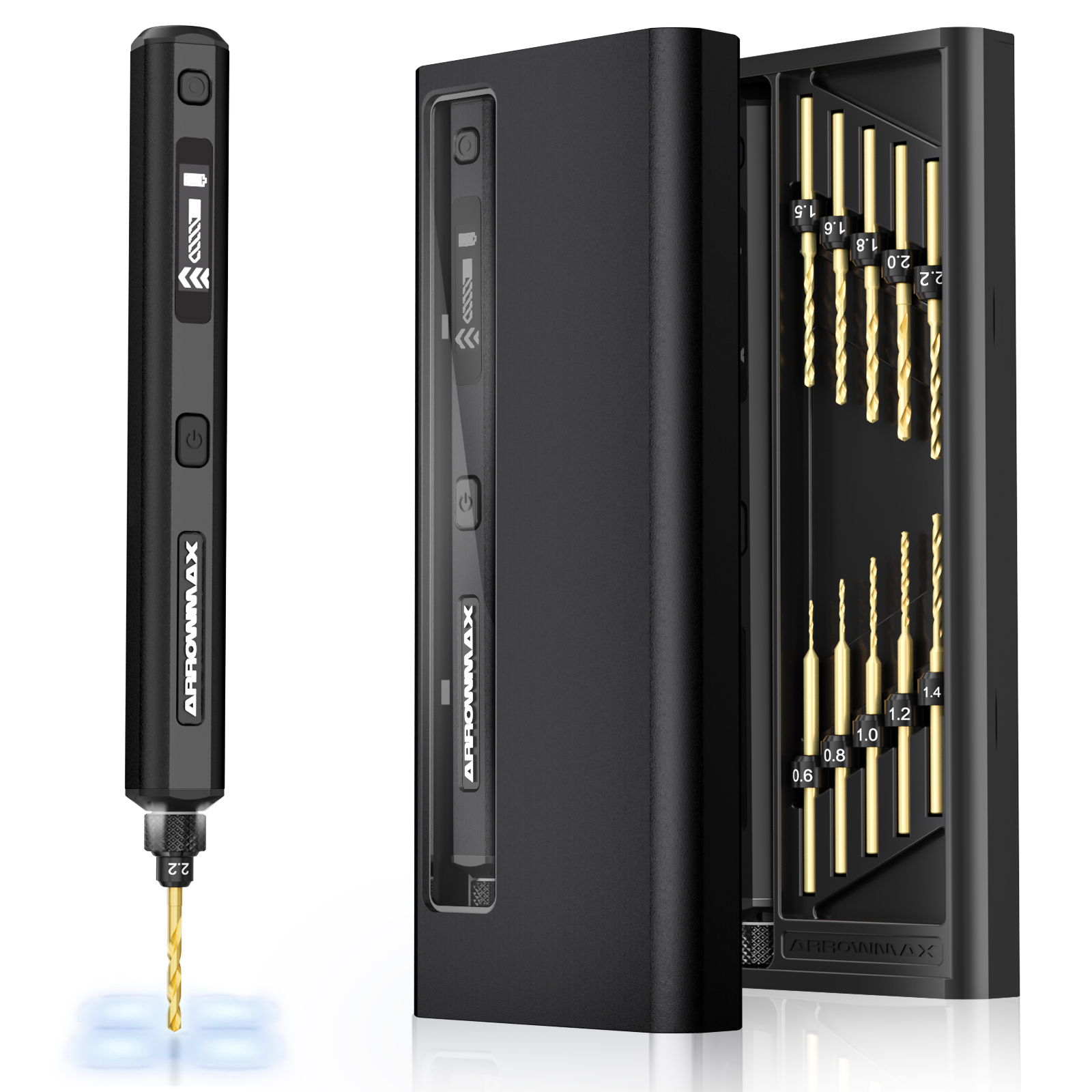 ARROWMAX ミニ精密ドリル コードレス電動工具 マイクロドリル ビット10本付き プラスチック、金属、PCB、木材 DIY用