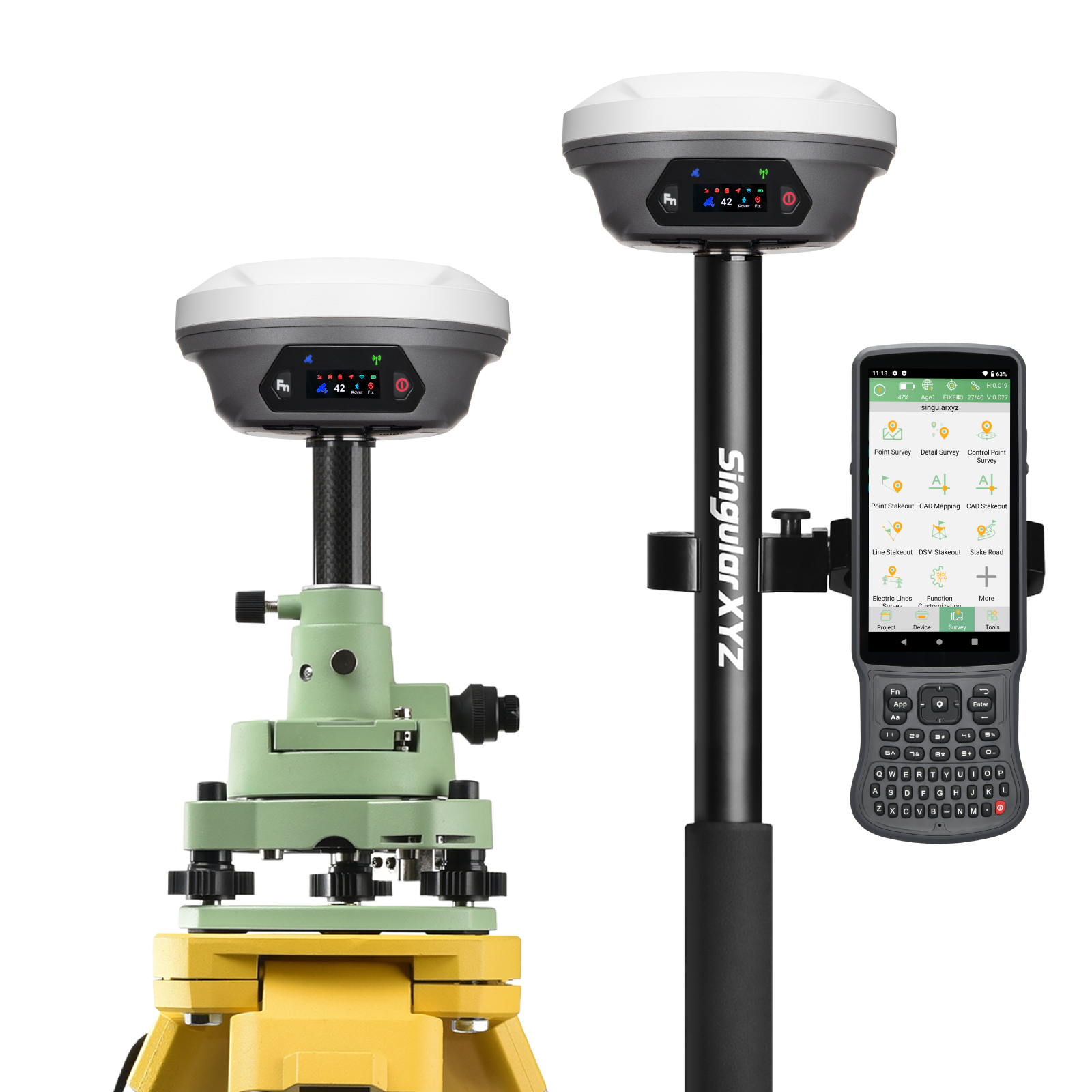 SingularXYZ 高精度 GNSS RTK GPS 受信機、15 キロラジオ、20 時間のバッテリー寿命 HD スクリーン、土地測量機器用