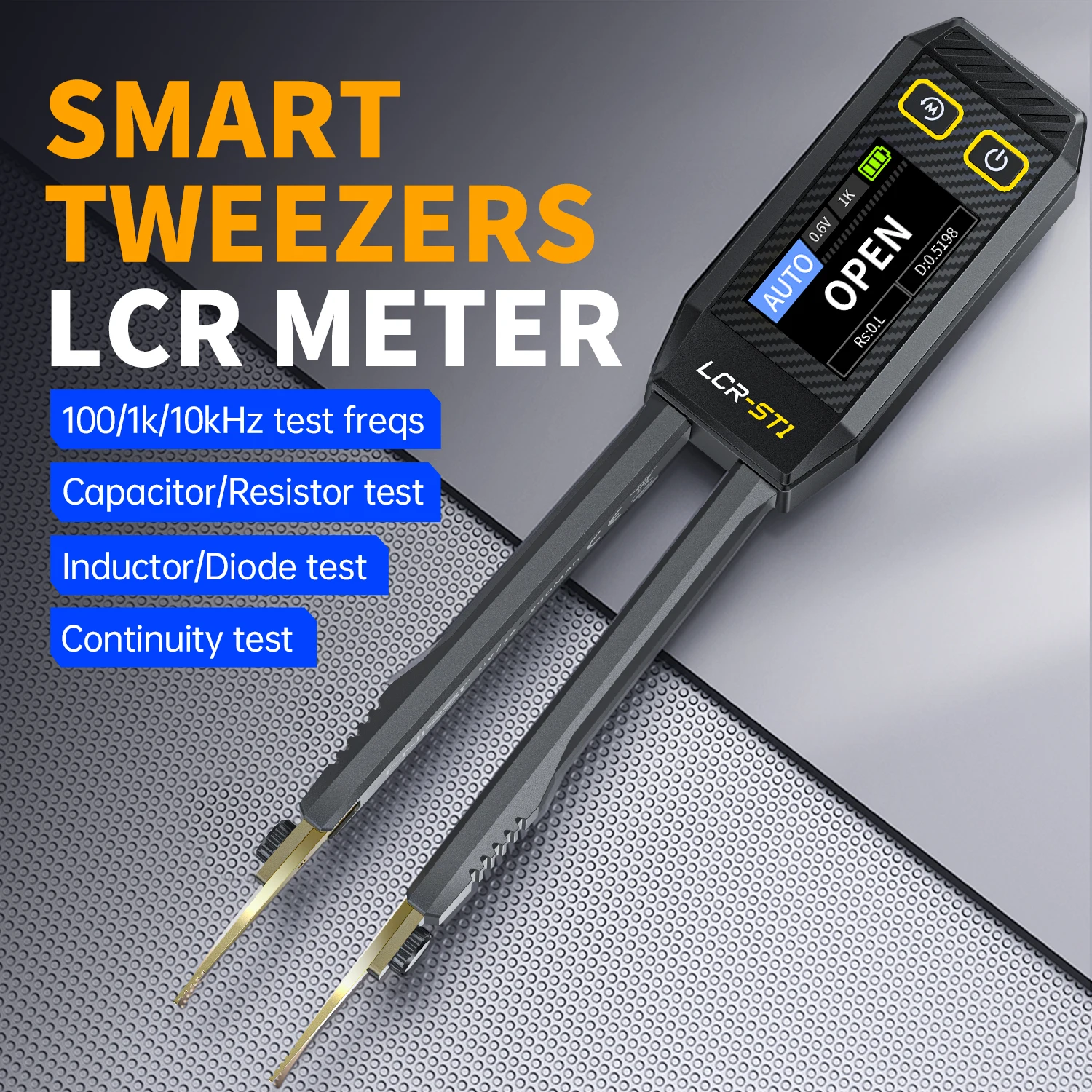 FNIRSI LCR-ST1 スマートブリッジピンセット LCR SMD ESRテスター 抵抗 容量 インダクタンス 導通 ダイオードテスト オートマルチメーター