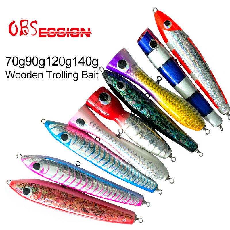 OBSESSION Wood Trolling Lure 65g 90g 120g 140g Big Game Topwater Surface Popper Pencil Stick Lures Saltwater Boat Fishing Bait