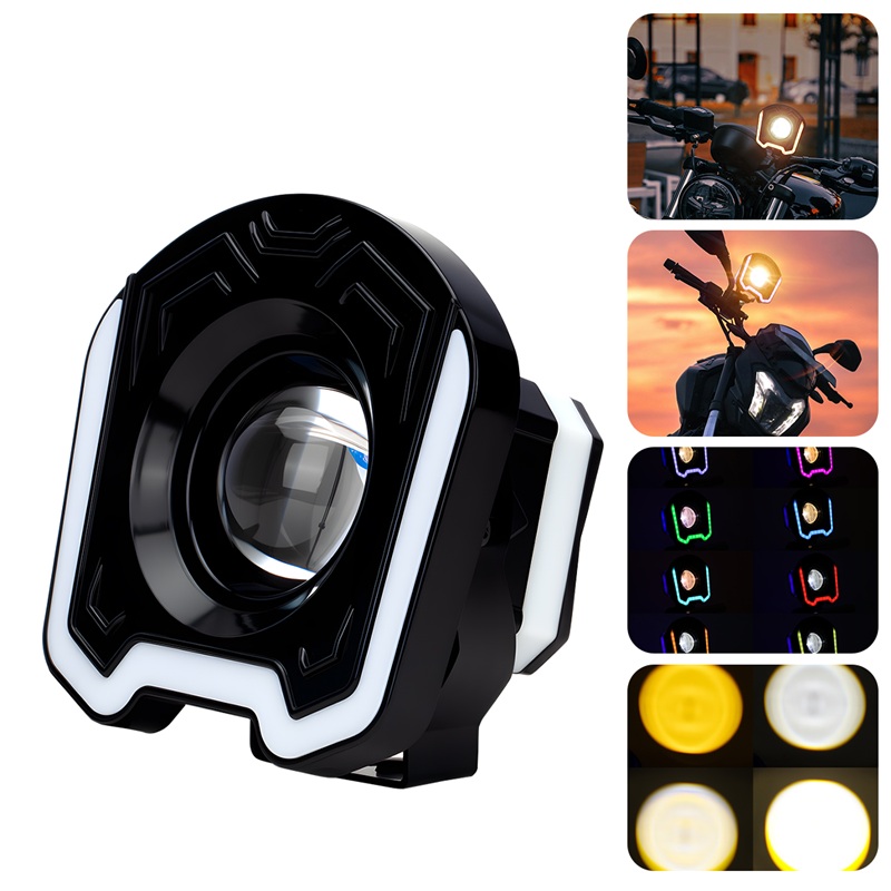 4 インチオートバイ LED スポットライト白黄色点滅 RGB 絞りレンズ絞りオートバイフロントヘッドライト超高輝度 Spotligh