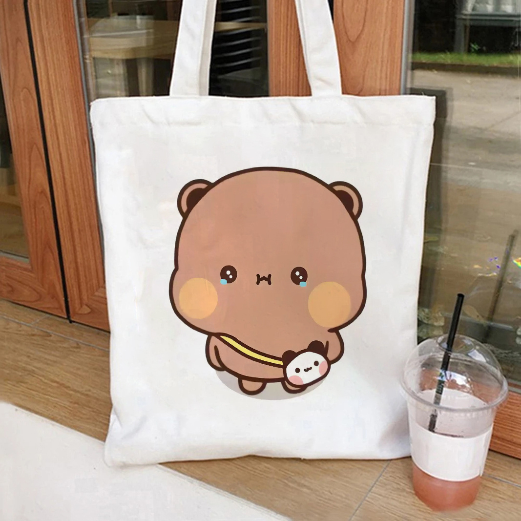 Bubu Dudu アニメトートバッグ折りたたみショッピングバッグキャンバストートバッグ美的キャンバス再利用可能なファッションショッピングバッグ女性