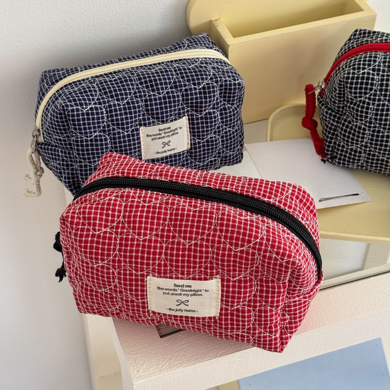 新しいかわいい化粧バッグ女性のためのポータブル旅行小さな化粧品バッグファッションチェック柄ジッパートイレタリーバッグ洗濯ポーチ保存袋
