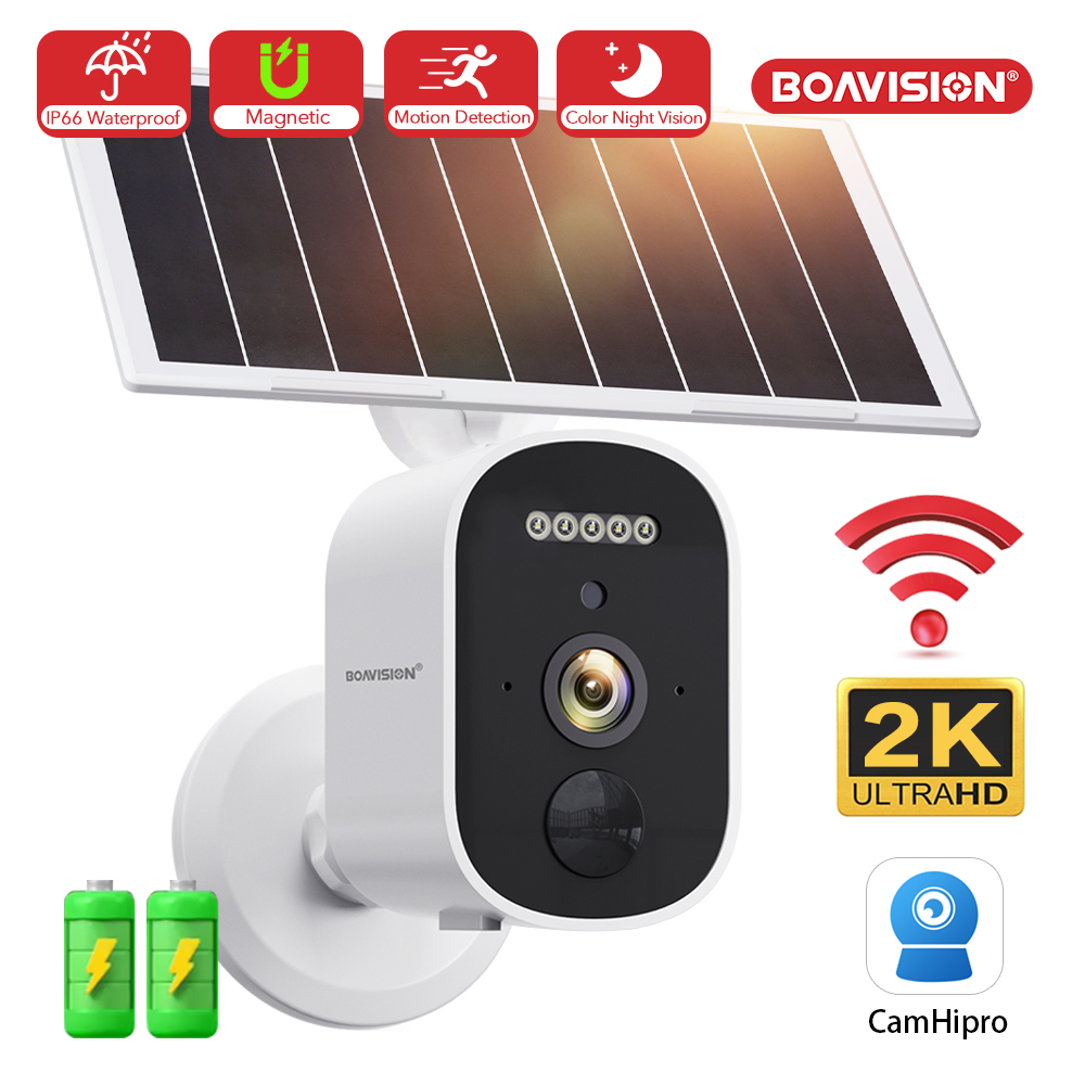 2 K 3MP FHD WIFI バッテリーカメラ内蔵 2*18650 バッテリーカラーナイトビジョン磁気ベース双方向オーディオセキュリティカメラ