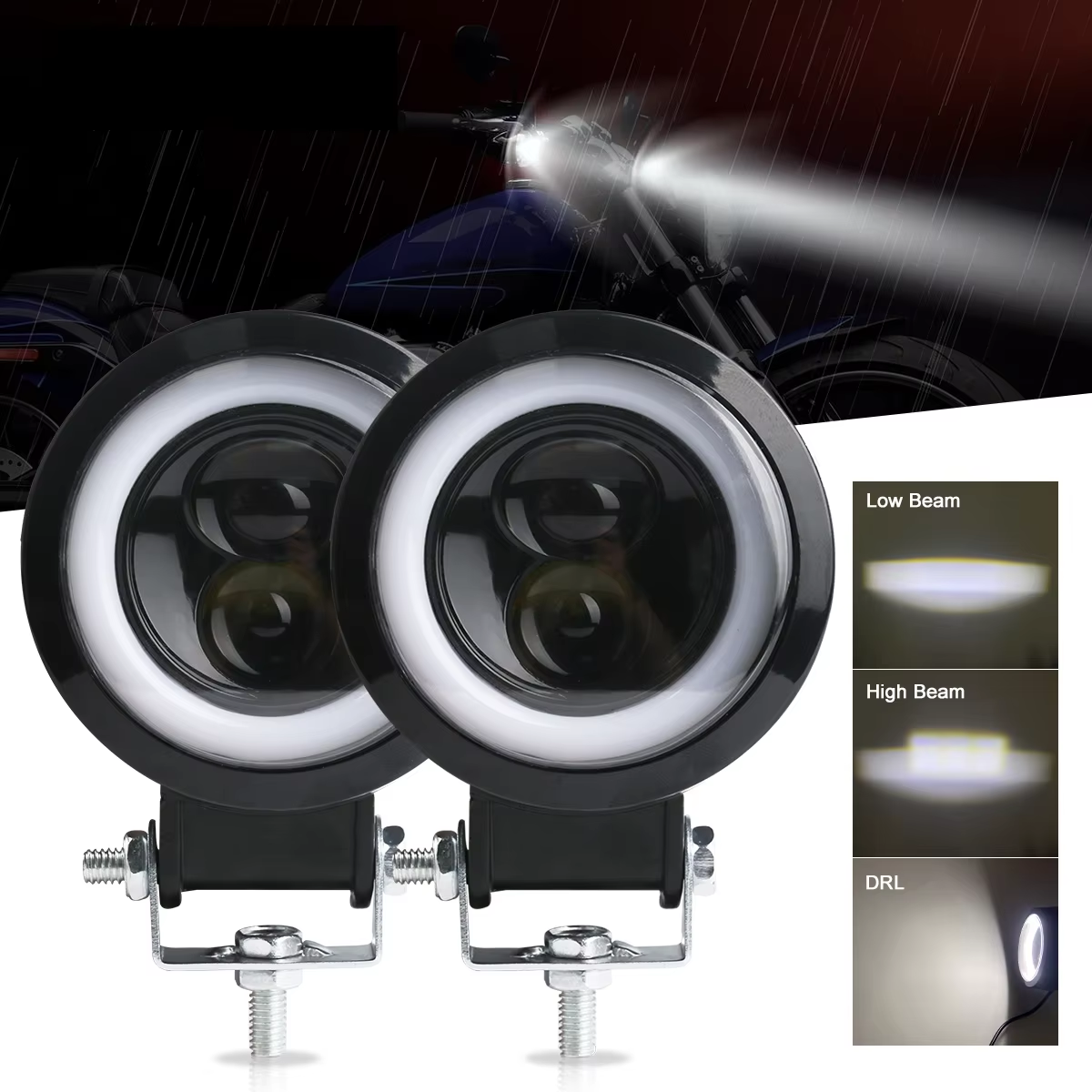3 インチラウンド LED 車ワークライトスポットライトハローエンジェルアイトラック ATV SUV ダートバイク 12V 24V オートバイヘッドライトフォグライト