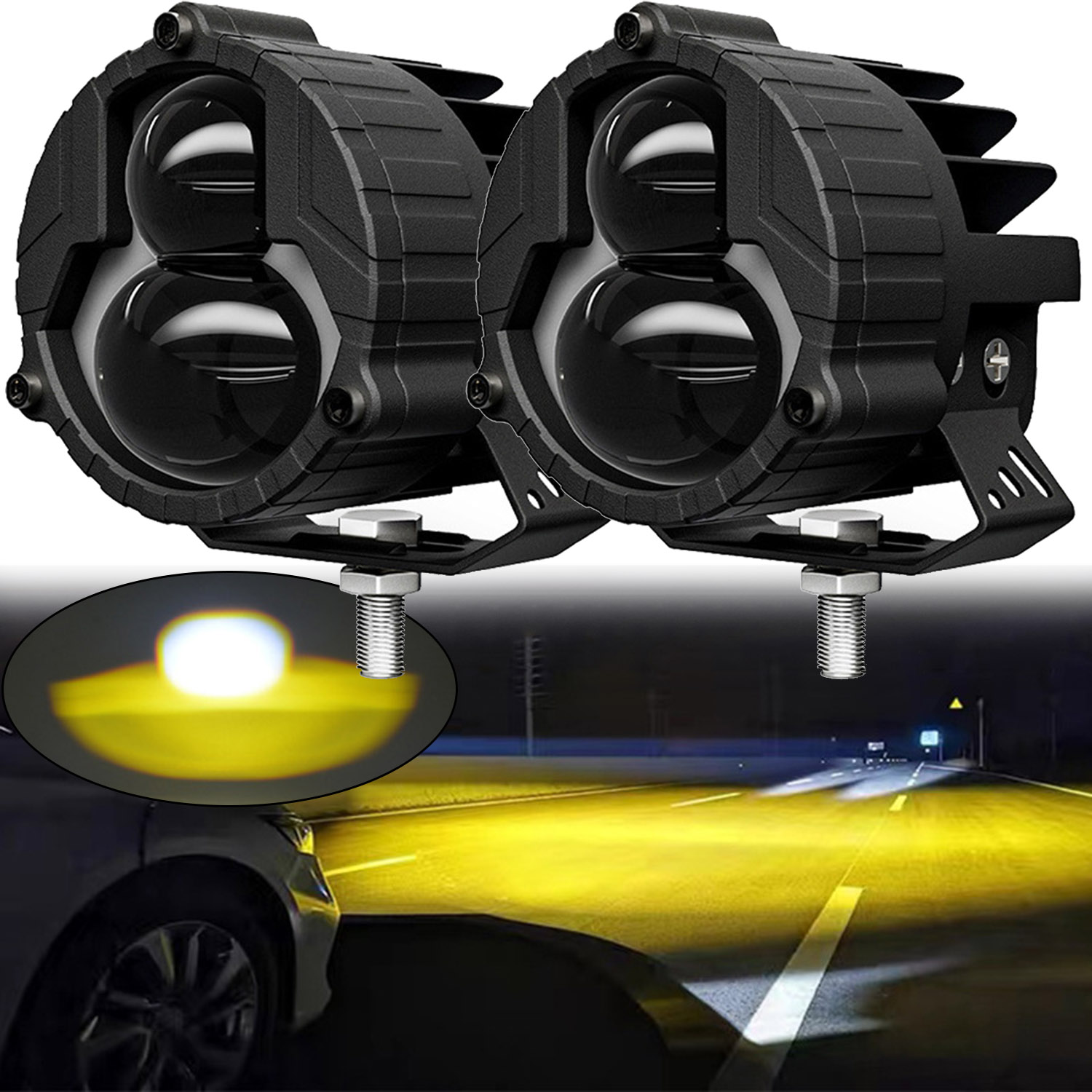3 インチ LED ポッドライトホワイトアンバー高低コンボビームワークフォグドライビングライトバー車オートバイ ATV SUV オフロード 4x4 トラック用