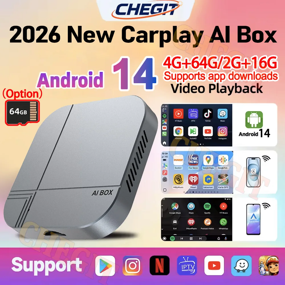 2026 アンドロイド AI ボックス 4 グラム 64 グラム/2 グラム 32 グラムワイヤレス CarPlay アダプタアンドロイド自動 TV ボックス Youtube Netflix 用 VW トヨタヒュンダイフォード