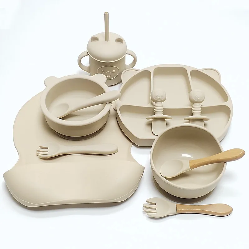 11 個子供用食器セットベビーシリコーンボウルセットベビー補完ボウル食品グレードのシリコーンフォークスプーンボウル