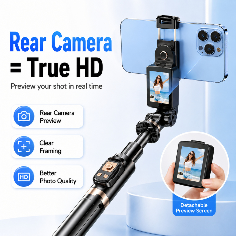 CL07 Universal Phone Selfie Stick Tripod, Rear Camera Live Streaming Stand with Screen Mirroring Support, Extendable Floor Tripo