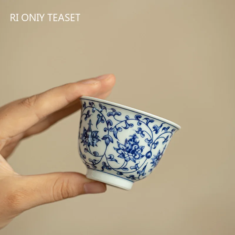 1 Pc 中国の青と白のセラミックティーカップ手作り磁器ティーボウル家庭用ティーセット個人的なティーカップ瞑想カップ 50 ミリリットル