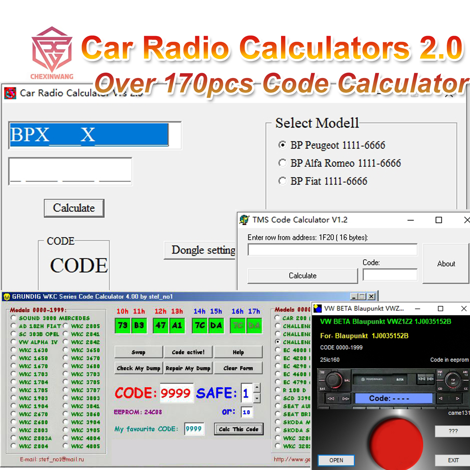 カーラジオコード計算機 V.2.0 カーラジオコードのロック解除 カーステレオ/ラジオコード/再コード化/デコード CD VW/Ford/Becker 用の 170 個以上のコード