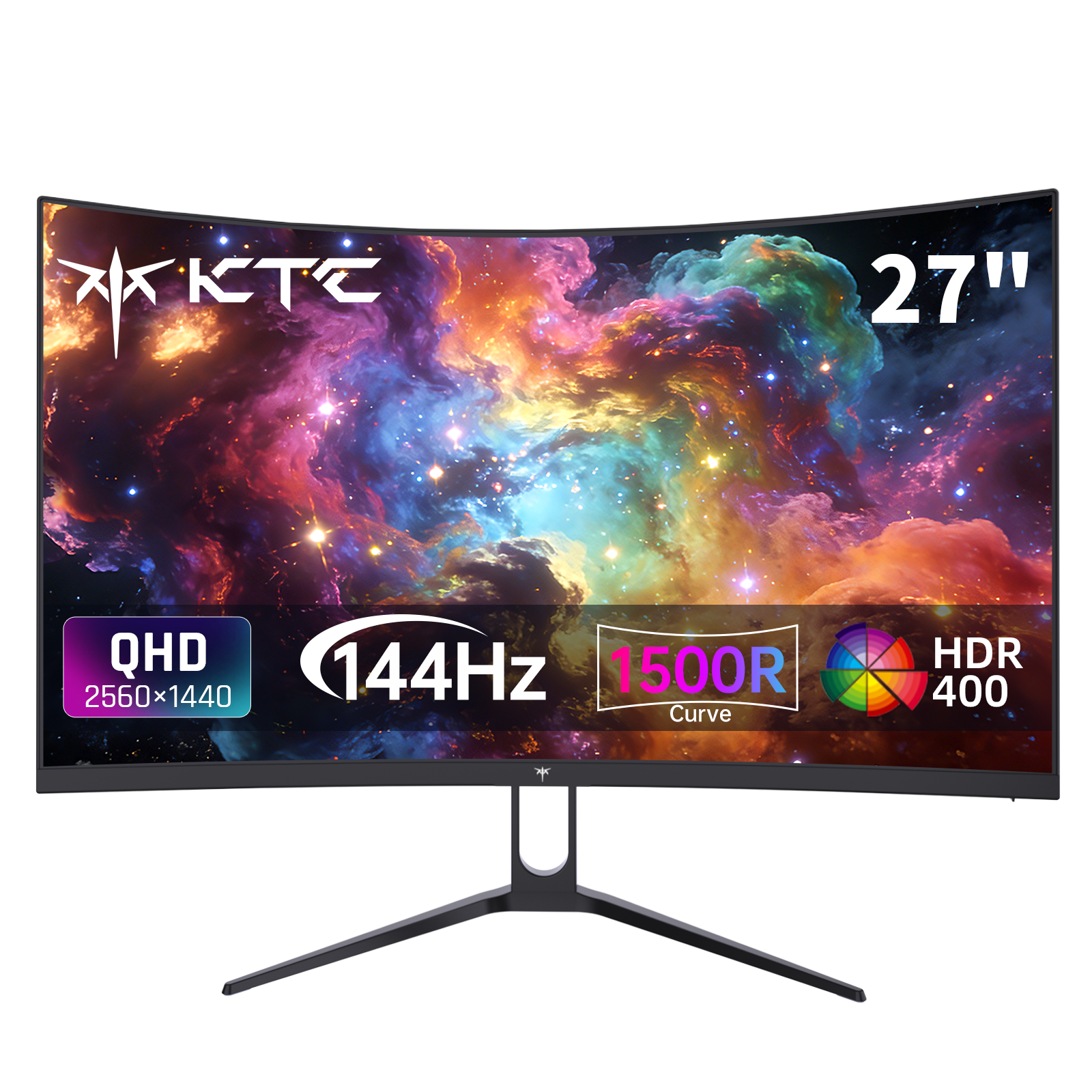 KTC H27S5C 27 インチ曲面ゲーミング モニター、1440P QHD 144Hz 120Hz モニター 1500R HVA パネル、HDR400、アダプティブ同期、400nits
