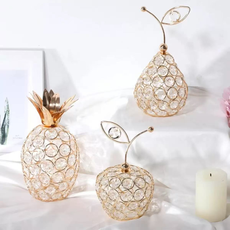 ヨーロッパクリエイティブクリスタル工芸品アップル雪梨パイナップル像デスクトップセンターピース家の装飾アクセサリー