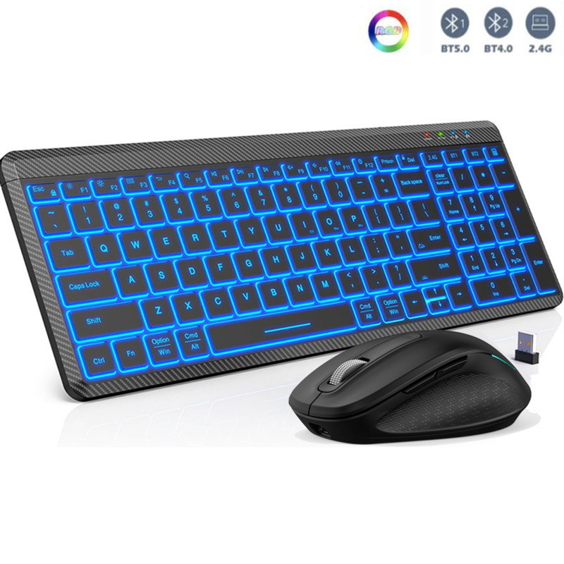 Jomaa RGB バックライト付きサイレントワイヤレスキーボードとマウスのコンボ 2.4G デュアルモード充電式ワイヤレスキーボードマウスセットデスクトップ/L