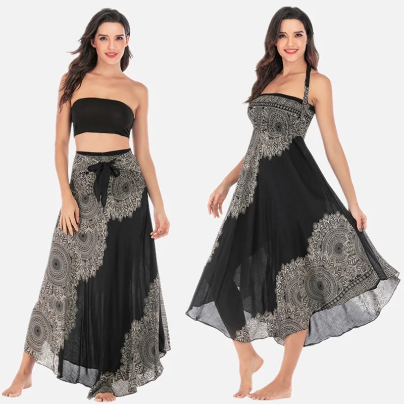 セクシーな双方向着用サマードレス女性ビーチスカート原宿ローブ Vestidos カジュアルプリントファッション y2k ボヘミアンドレス女性服