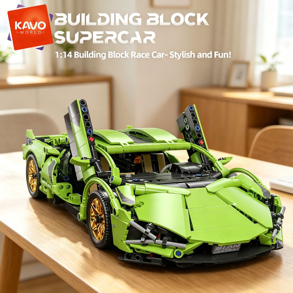 KAVOWORLD 1:14スケール テクニカルスーパースピードスポーツカービルディングブロックセット 806個 車両組み立てビルディングレンガモデルキット シザードアとゴールデン修正リム付き DIY組立デスク装飾おもちゃ ID