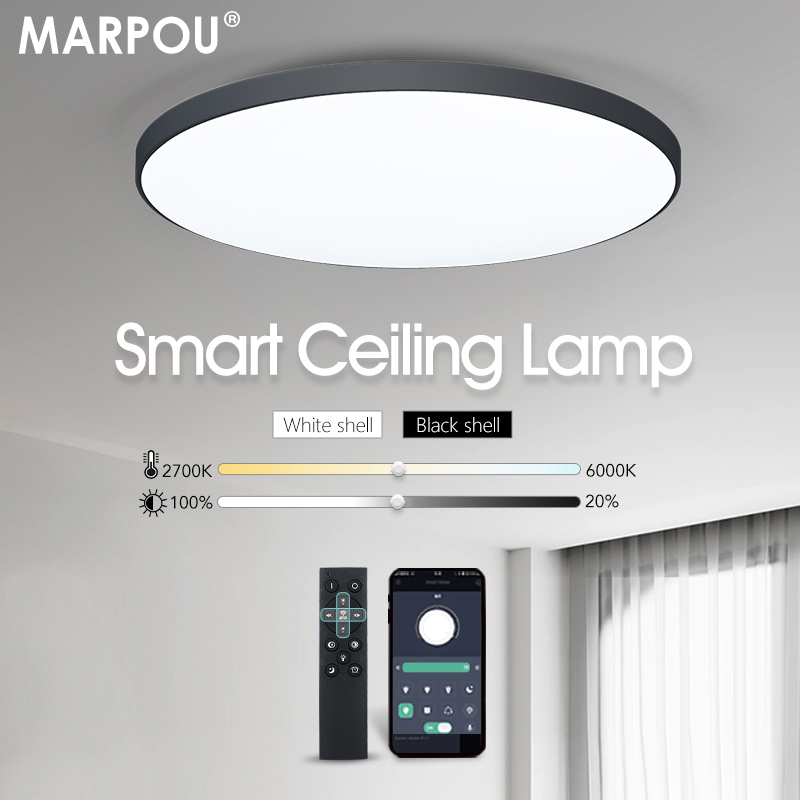 MARPOU スマートシーリングランプ LED ランプ寝室のシーリングライトとリモコン付き調光可能な LED ライトルームリビングルーム